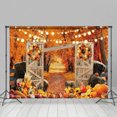 Aperturee - Aperturee A Fruitful Autumn Courtyard Lights Photo Backdrop